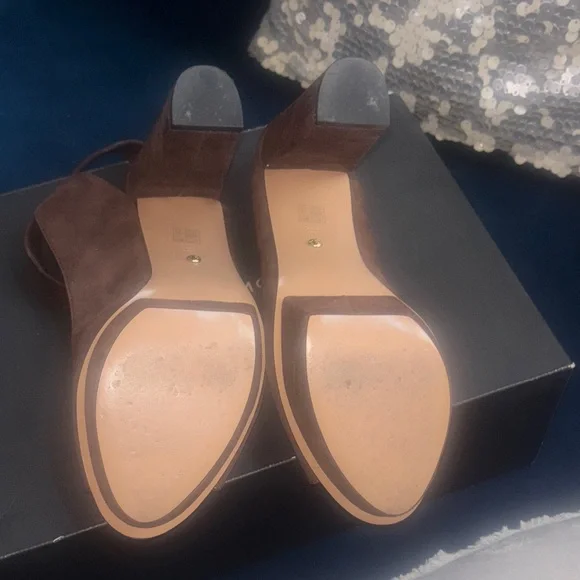 Pelle Moda Dark Brown Peep-Toe Heels - Picture 5 of 12